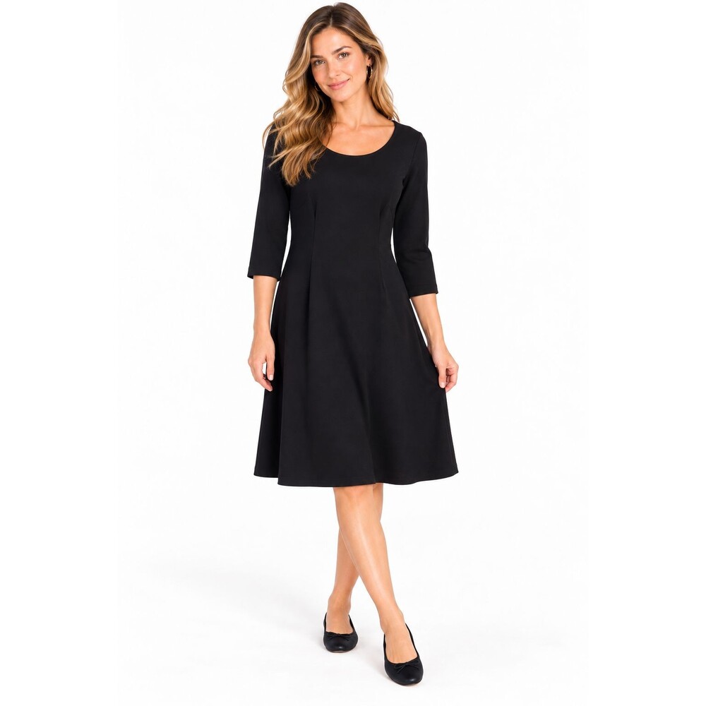 Women's Hanna Andersson Dress Size PM Petite Medium Black Fit & Flare 3/4 Sleeve